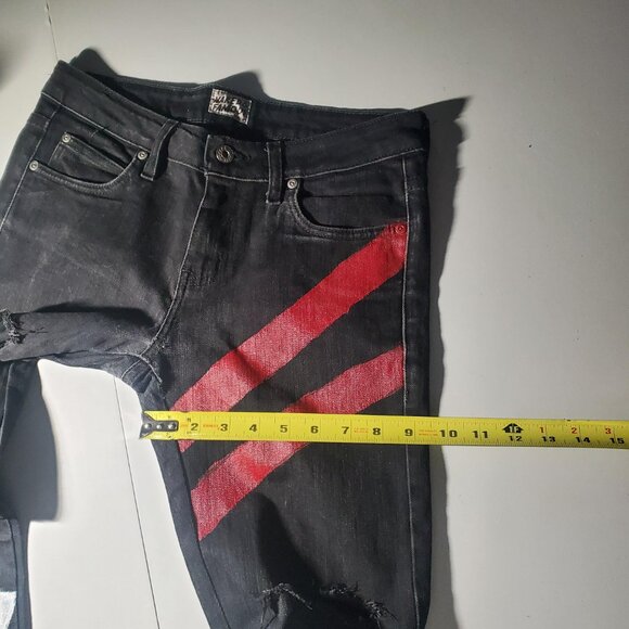 Naked & Famous Skinny Guy Jeans 31W -Painted- Destroyed-- Japanese raw denim - Picture 11 of 16